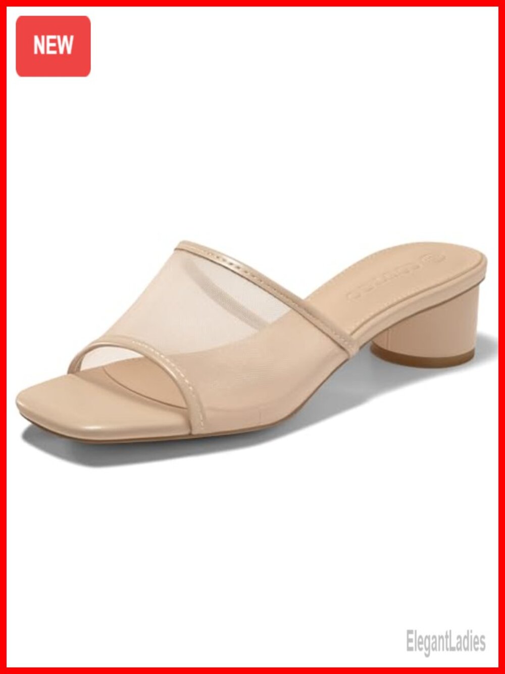 Coutgo Women's Square Open Toe Chunky Heel Slide Sandals Mesh Slip On Mules